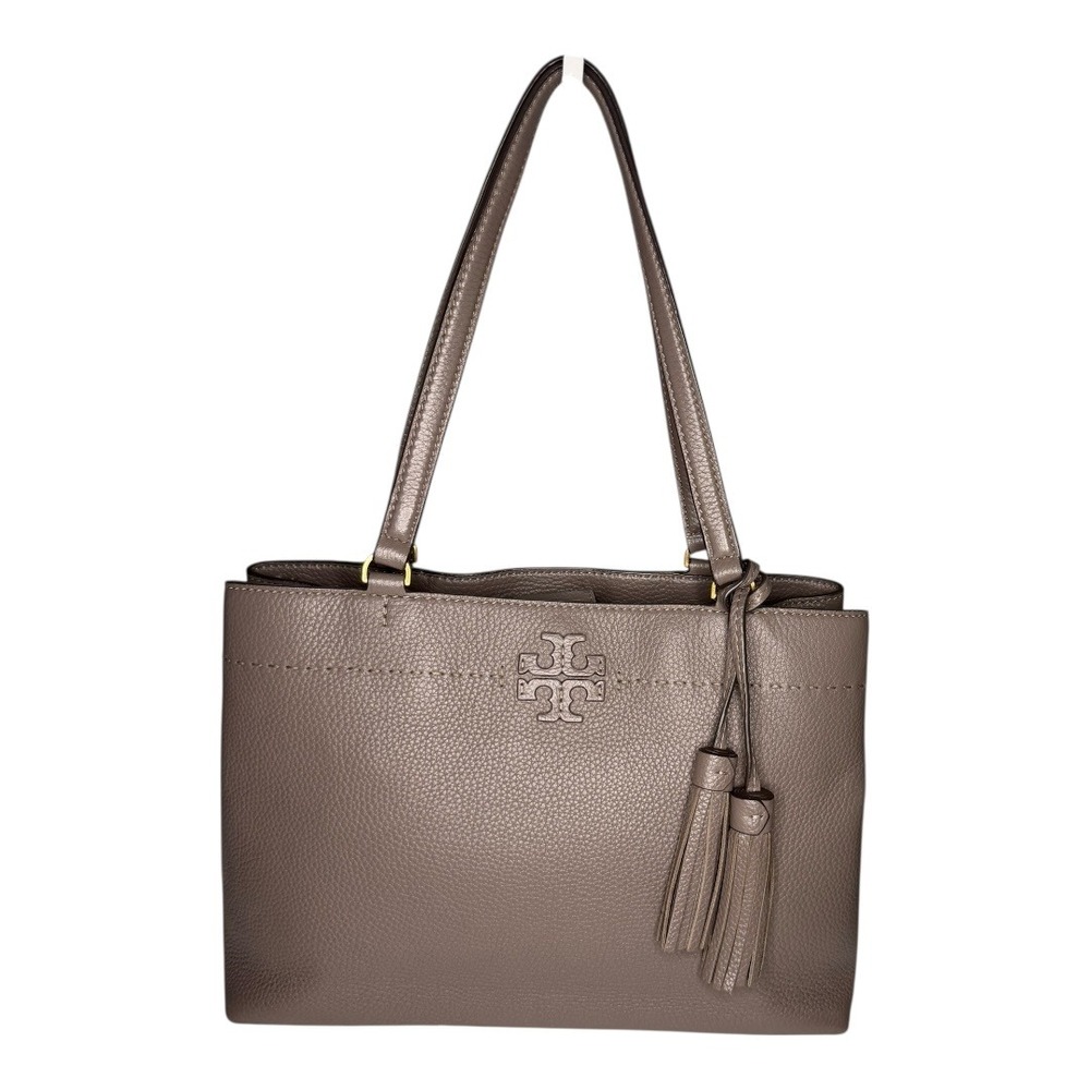Tory Burch Taupe Leather Tote with Tassel
